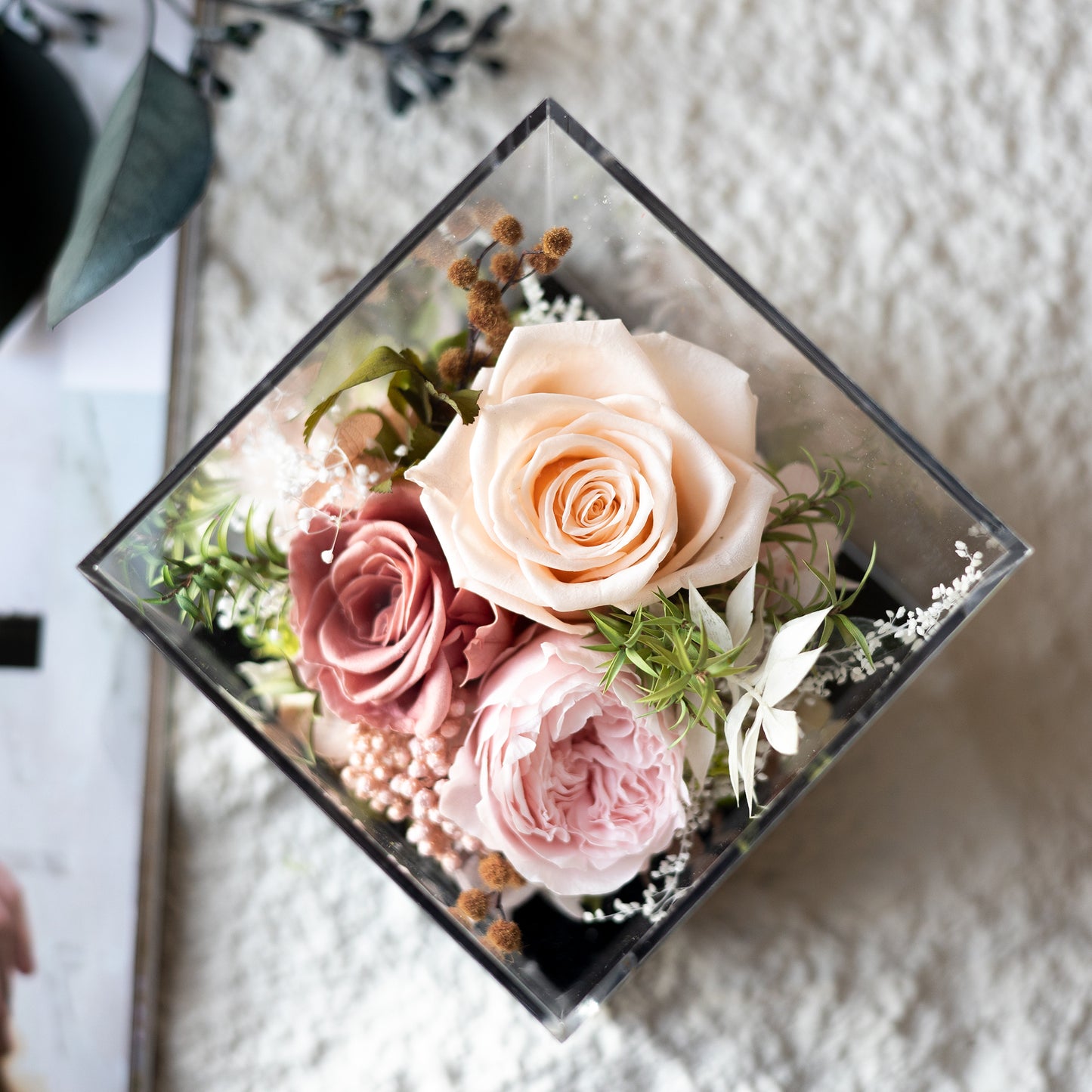 Florvin 10cm Acrylic Flower Preserved Real Flower Box