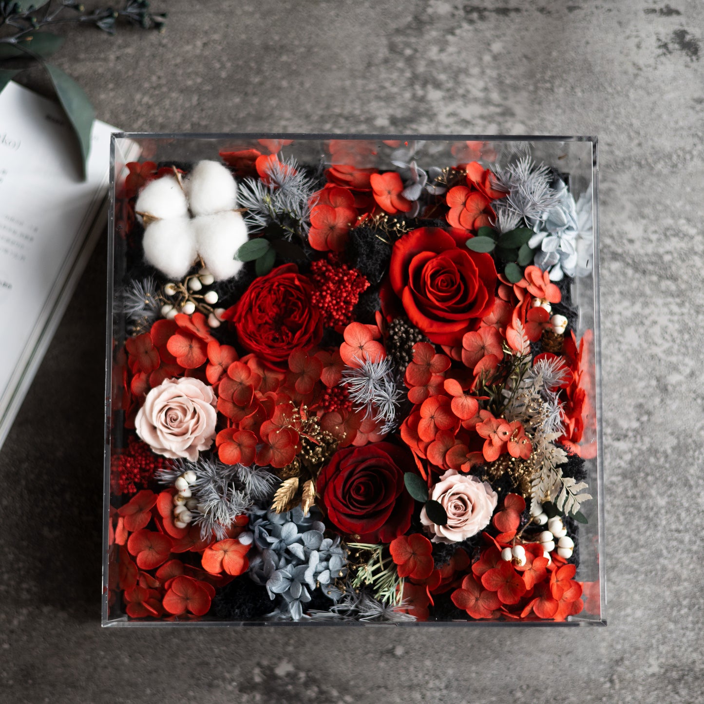 Florvin 25cm Acrylic Preserved Real Flower Box